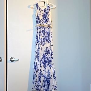 Eliza J Belted Print Chiffon Maxi Dress